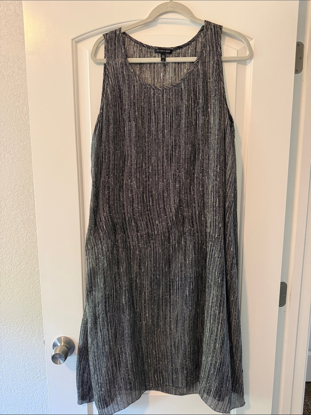 Eileen Fisher Silk Sleeveless Midi Dress - Black & White